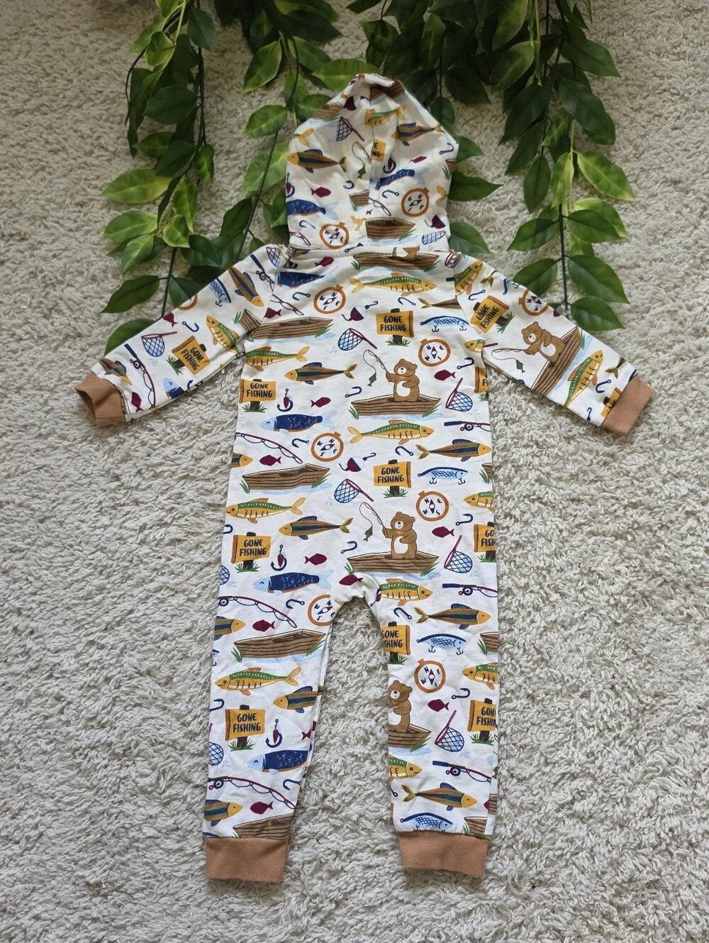 Baby Boys Gone Fishin' Hooded Romper (12-18 Months)